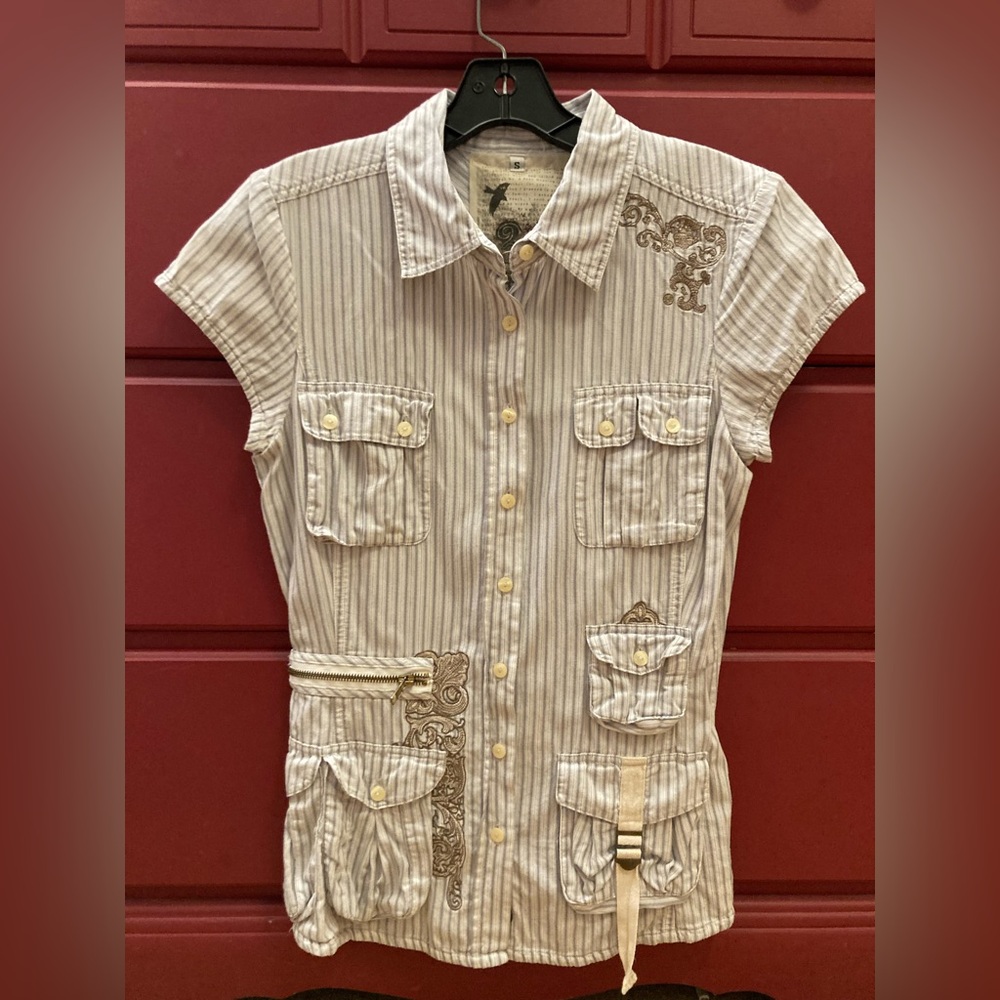 3J Workshop by Johnny Was: Cap Sleeve Cargo Shirt. Size Small.